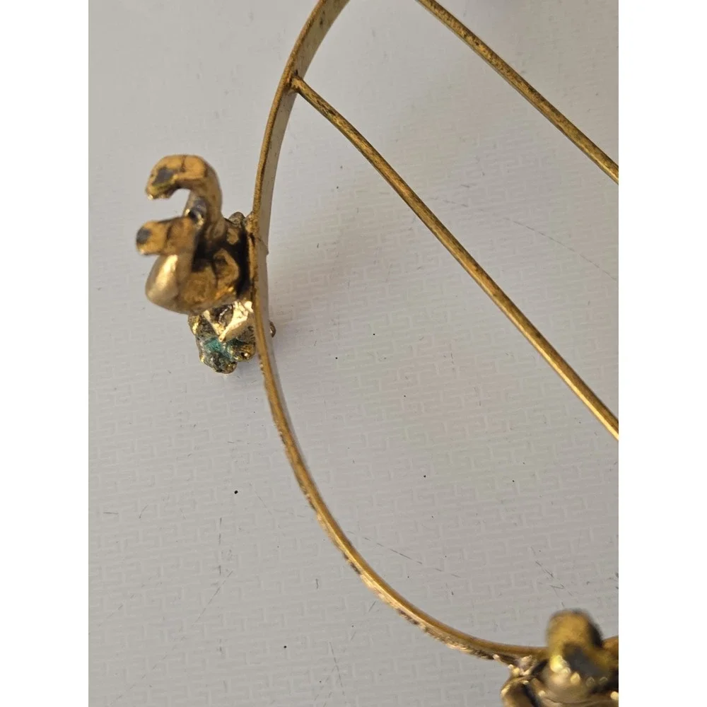 Vintage 1950s Hollywood Regency Ornate Brass Cherub Oval Centerpiece Stand Base